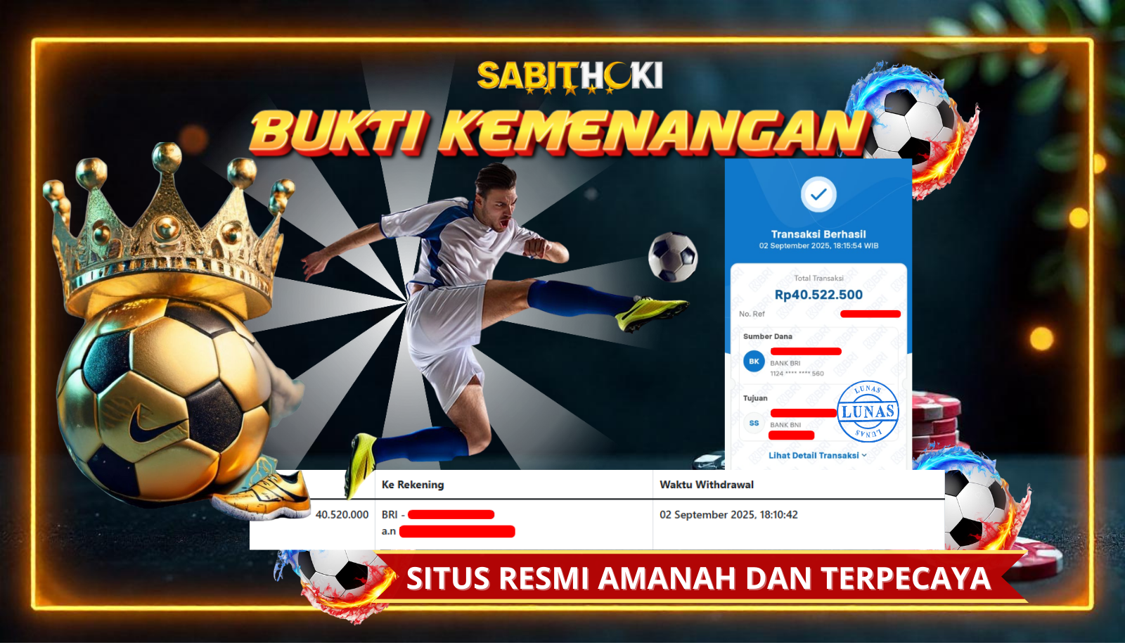SELAMAT KEPADA MEMBER SETIA SABITHOKI BERHASIL MENANG BETTING BOLA FULL DENGAN KEMENANGAN TERBESAR